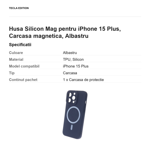 Husa Silicon Mag pentru iPhone 15 Plus, Carcasa magnetica, Albastru [2]
