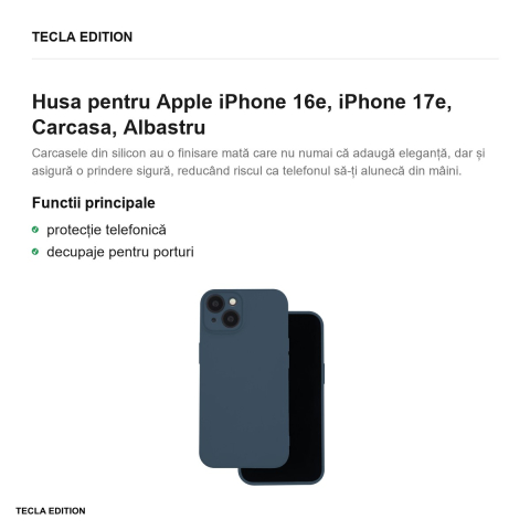 Husa Silicon pentru Apple iPhone 16e, iPhone 17e, Carcasa, Albastru [1]