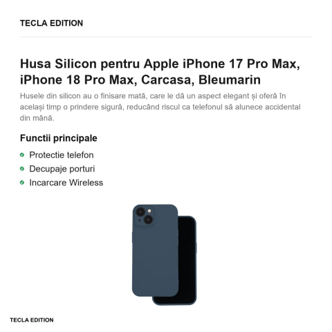 Husa Silicon pentru Apple iPhone 17 Pro Max, iPhone 18 Pro Max, Carcasa, Bleumarin [1]