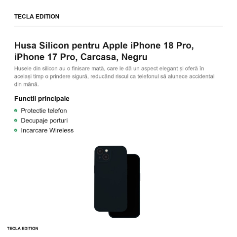 Husa Silicon pentru Apple iPhone 18 Pro, iPhone 17 Pro, Carcasa, Negru [1]