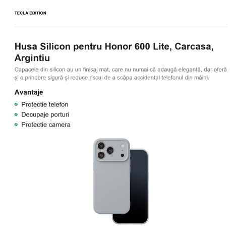 Husa Silicon pentru Honor 600 Lite, Carcasa, Argintiu [1]