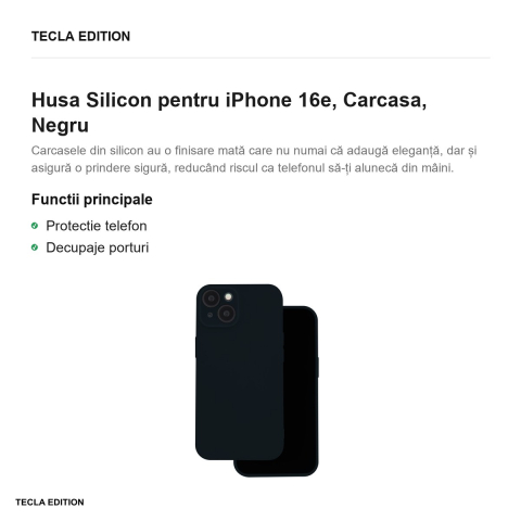 Husa Silicon pentru iPhone 16e, Carcasa, Negru [1]