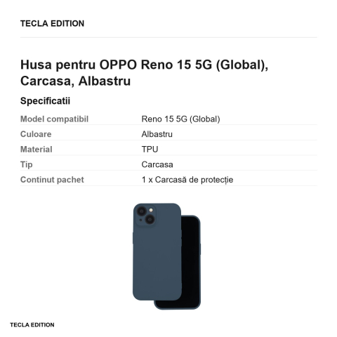 Husa Silicon pentru OPPO Reno 15 5G (Global), Carcasa, Albastru [2]