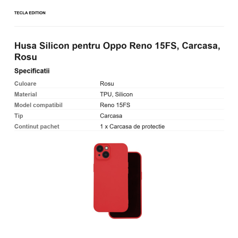 Husa Silicon pentru Oppo Reno 15FS, Carcasa, Rosu [2]