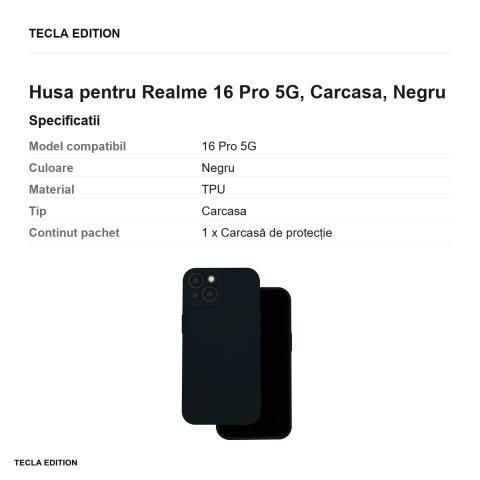 Husa Silicon pentru Realme 16 Pro 5G, Carcasa, Negru [2]