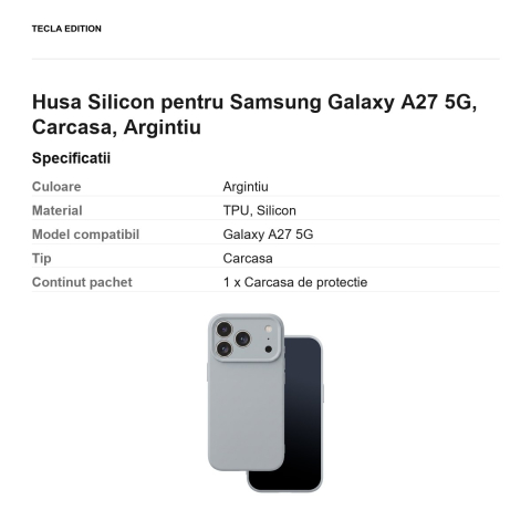 Husa Silicon pentru Samsung Galaxy A27 5G, Carcasa, Argintiu [2]