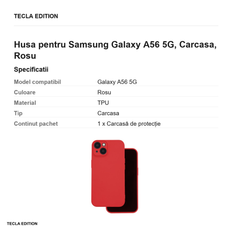 Husa Silicon pentru Samsung Galaxy A56 5G, Carcasa, Rosu [2]