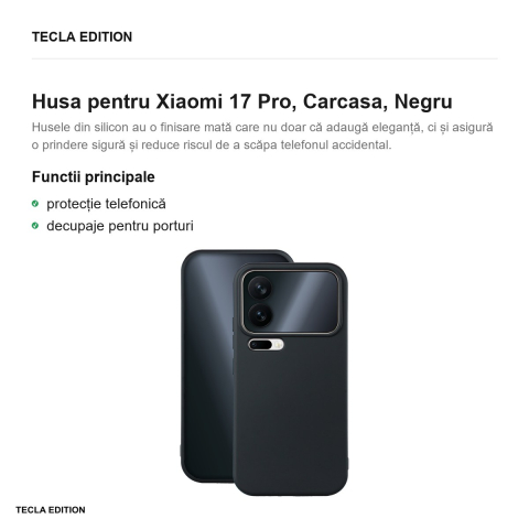 Husa Silicon pentru Xiaomi 17 Pro, Carcasa, Negru [1]