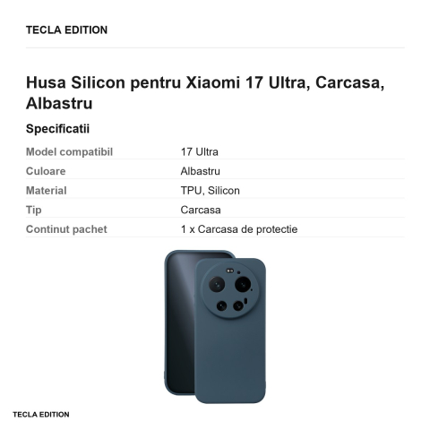 Husa Silicon pentru Xiaomi 17 Ultra, Carcasa, Albastru [2]