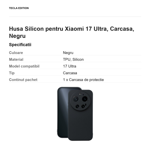 Husa Silicon pentru Xiaomi 17 Ultra, Carcasa, Negru [2]