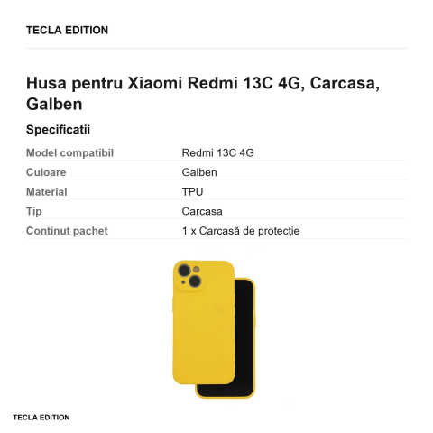 Husa Silicon pentru Xiaomi Redmi 13C 4G, Carcasa, Galben [2]