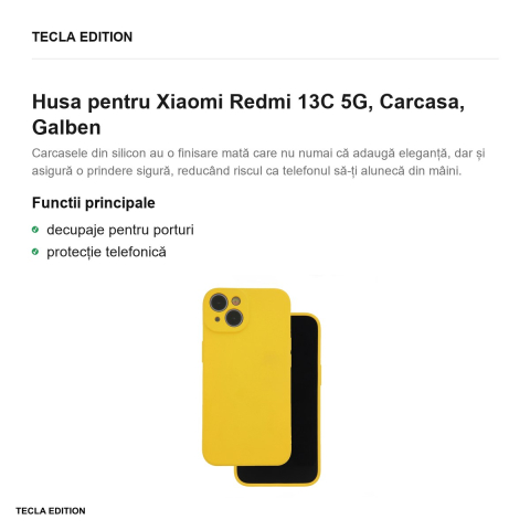 Husa Silicon pentru Xiaomi Redmi 13C 5G, Carcasa, Galben [1]