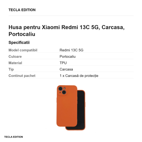 Husa Silicon pentru Xiaomi Redmi 13C 5G, Carcasa, Portocaliu [2]