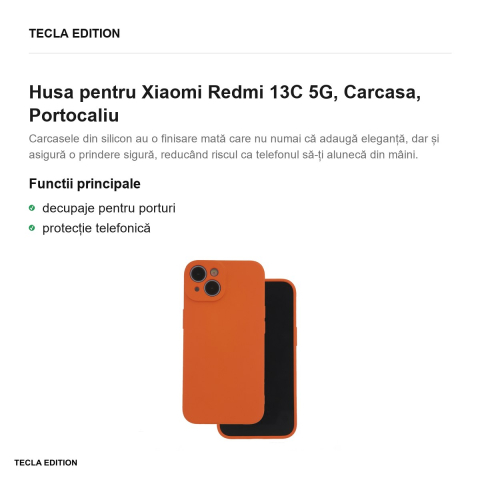 Husa Silicon pentru Xiaomi Redmi 13C 5G, Carcasa, Portocaliu [1]