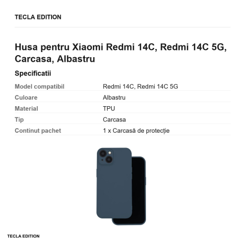Husa Silicon pentru Xiaomi Redmi 14C, Redmi 14C 5G, Carcasa, Albastru [2]