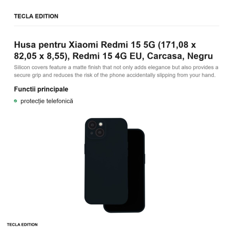 Husa Silicon pentru Xiaomi Redmi 15 5G, Redmi 15 4G EU, Carcasa, Negru [1]