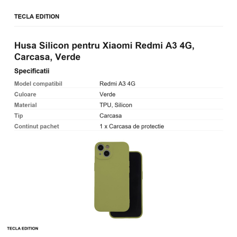 Husa Silicon pentru Xiaomi Redmi A3 4G, Carcasa, Verde [2]