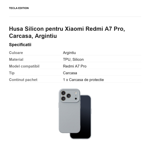 Husa Silicon pentru Xiaomi Redmi A7 Pro, Carcasa, Argintiu [2]