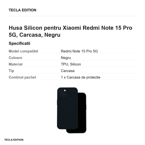 Husa Silicon pentru Xiaomi Redmi Note 15 Pro 5G, Carcasa, Negru [2]