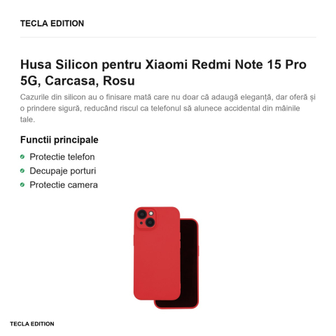 Husa Silicon pentru Xiaomi Redmi Note 15 Pro 5G, Carcasa, Rosu [1]