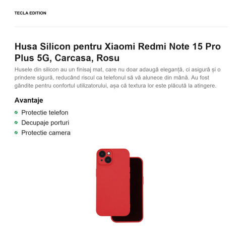 Husa Silicon pentru Xiaomi Redmi Note 15 Pro Plus 5G, Carcasa, Rosu [1]