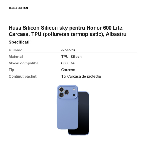 Husa Silicon Silicon sky pentru Honor 600 Lite, Carcasa, TPU (poliuretan termoplastic), Albastru [2]
