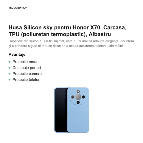 Husa Silicon sky pentru Honor X70, Carcasa, TPU (poliuretan termoplastic), Albastru [1]
