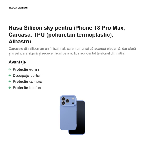 Husa Silicon sky pentru iPhone 18 Pro Max, Carcasa, TPU (poliuretan termoplastic), Albastru [1]