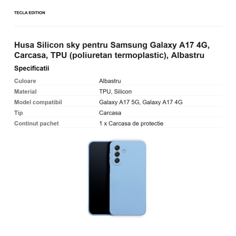 Husa Silicon sky pentru Samsung Galaxy A17 4G, Carcasa, TPU (poliuretan termoplastic), Albastru [2]