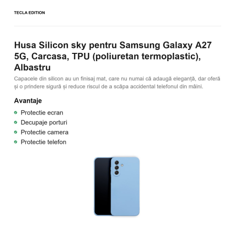 Husa Silicon sky pentru Samsung Galaxy A27 5G, Carcasa, TPU (poliuretan termoplastic), Albastru [1]
