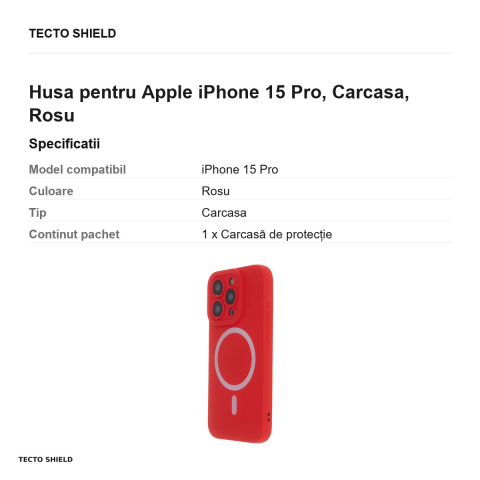 Husa Silicon Soft Mag pentru Apple iPhone 15 Pro, Carcasa, Rosu [2]