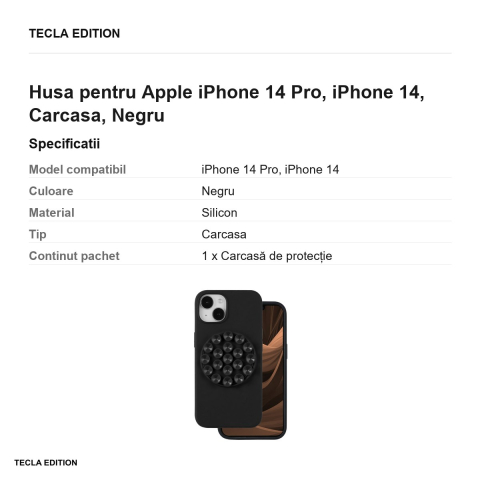 Husa Silicone Stick pentru Apple iPhone 14 Pro, iPhone 14, Carcasa, Negru [2]