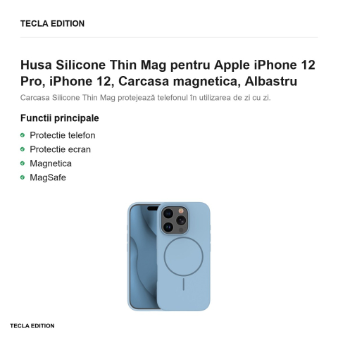 Husa Silicone Thin Mag pentru Apple iPhone 12 Pro, iPhone 12, Carcasa magnetica, Albastru [1]