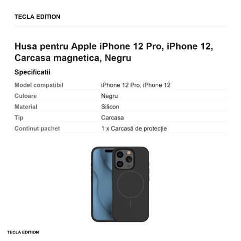 Husa Silicone Thin Mag pentru Apple iPhone 12 Pro, iPhone 12, Carcasa magnetica, Negru [2]