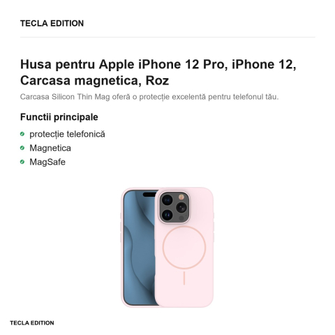Husa Silicone Thin Mag pentru Apple iPhone 12 Pro, iPhone 12, Carcasa magnetica, Roz [1]