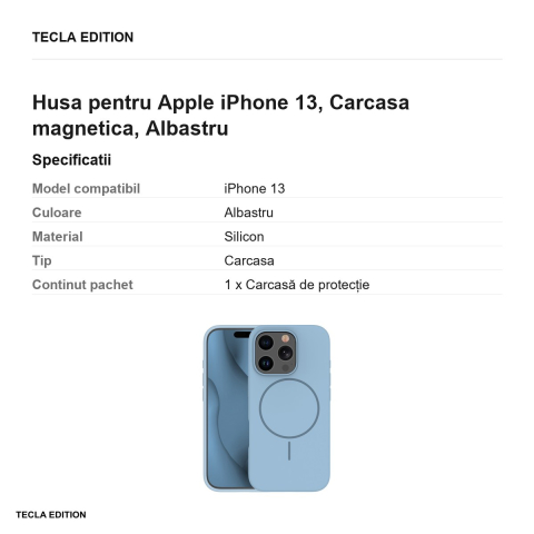 Husa Silicone Thin Mag pentru Apple iPhone 13, Carcasa magnetica, Albastru [2]