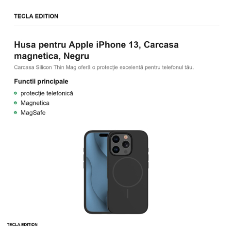 Husa Silicone Thin Mag pentru Apple iPhone 13, Carcasa magnetica, Negru [1]