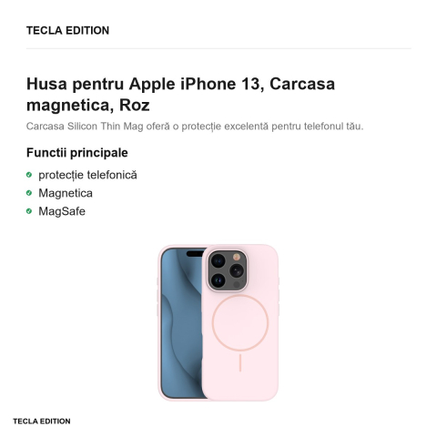 Husa Silicone Thin Mag pentru Apple iPhone 13, Carcasa magnetica, Roz [1]