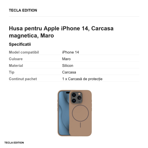 Husa Silicone Thin Mag pentru Apple iPhone 14, Carcasa magnetica, Maro [2]