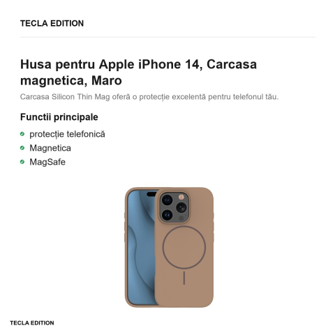 Husa Silicone Thin Mag pentru Apple iPhone 14, Carcasa magnetica, Maro [1]
