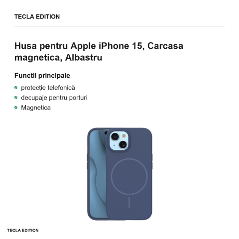 Husa Silicone Thin Mag pentru Apple iPhone 15, Carcasa magnetica, Albastru [1]