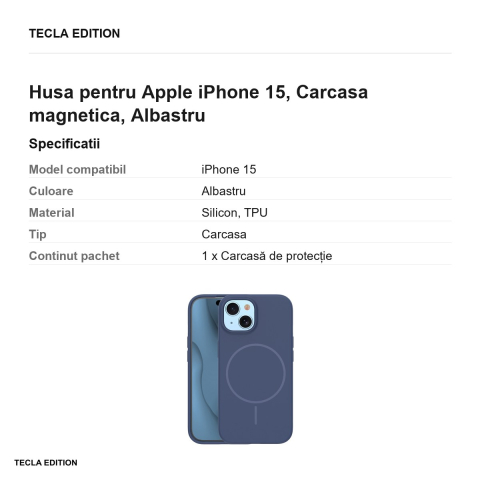 Husa Silicone Thin Mag pentru Apple iPhone 15, Carcasa magnetica, Albastru [2]