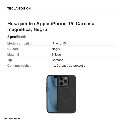 Husa Silicone Thin Mag pentru Apple iPhone 15, Carcasa magnetica, Negru [2]