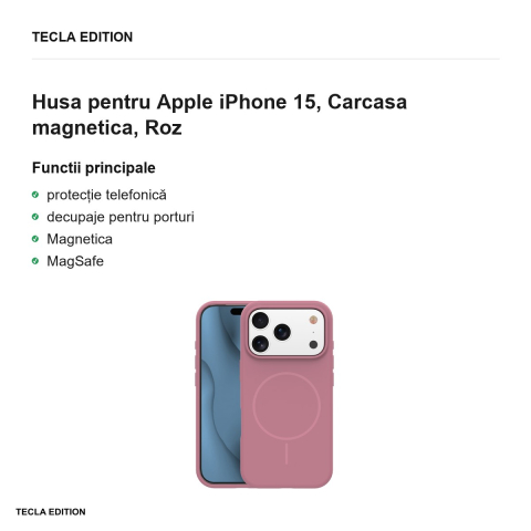 Husa Silicone Thin Mag pentru Apple iPhone 15, Carcasa magnetica, Roz [1]