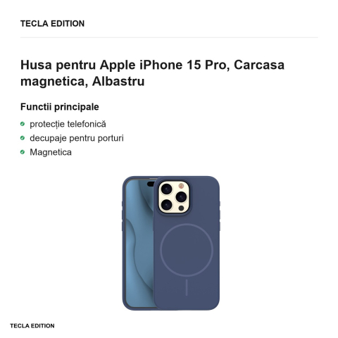 Husa Silicone Thin Mag pentru Apple iPhone 15 Pro, Carcasa magnetica, Albastru [1]