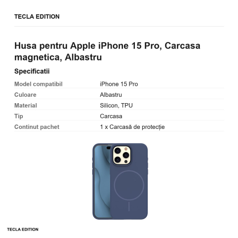 Husa Silicone Thin Mag pentru Apple iPhone 15 Pro, Carcasa magnetica, Albastru [2]