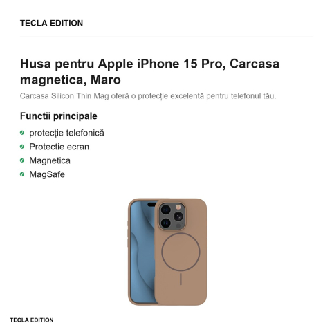 Husa Silicone Thin Mag pentru Apple iPhone 15 Pro, Carcasa magnetica, Maro [1]