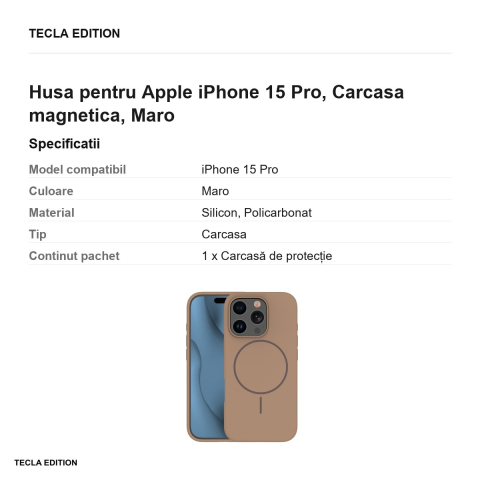 Husa Silicone Thin Mag pentru Apple iPhone 15 Pro, Carcasa magnetica, Maro [2]