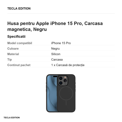 Husa Silicone Thin Mag pentru Apple iPhone 15 Pro, Carcasa magnetica, Negru [2]