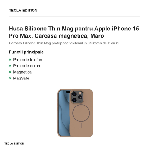 Husa Silicone Thin Mag pentru Apple iPhone 15 Pro Max, Carcasa magnetica, Maro [1]